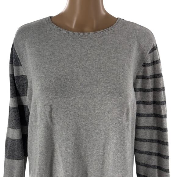 Lisa Todd Gray Contrasting Stripes Cotton Pullover Sweater - Picture 3 of 10